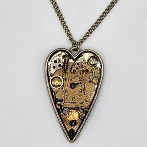 Steampunk Vintage Watch Parts Resin Heart Necklace
